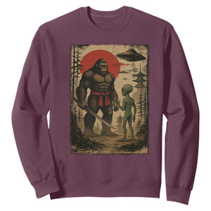 Samurai Bigfoot Japanese UFO Sweatshirt Sasquatch Ailen Ukiyo-e TS14 Maroon Print Your Wear