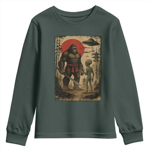 Samurai Bigfoot Japanese UFO Youth Sweatshirt Sasquatch Ailen Ukiyo-e TS14 Dark Forest Green Print Your Wear