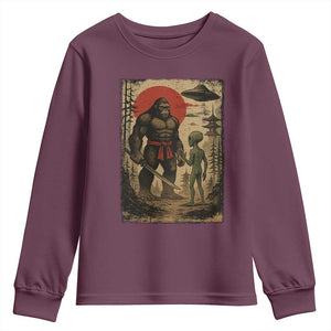 Samurai Bigfoot Japanese UFO Youth Sweatshirt Sasquatch Ailen Ukiyo-e TS14 Maroon Print Your Wear
