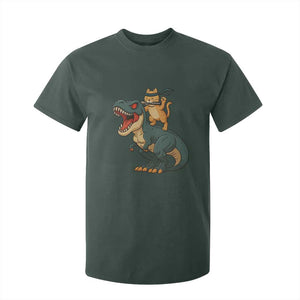 Ninja Cat Riding Dinosaur T Shirt For Kid TS14 Dark Forest Green Print Your Wear