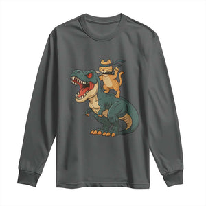 Ninja Cat Riding Dinosaur Long Sleeve Shirt TS14 Dark Heather Print Your Wear