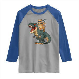 Ninja Cat Riding Dinosaur Raglan Shirt TS14 Sport Gray Royal Print Your Wear