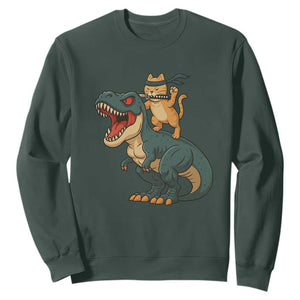 Ninja Cat Riding Dinosaur Sweatshirt TS14 Dark Forest Green Print Your Wear