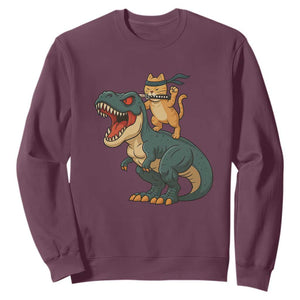 Ninja Cat Riding Dinosaur Sweatshirt TS14 Maroon Print Your Wear
