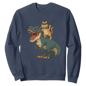 Ninja Cat Riding Dinosaur Sweatshirt TS14 Navy Print Your Wear