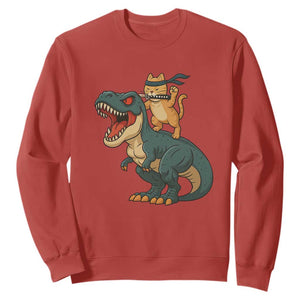 Ninja Cat Riding Dinosaur Sweatshirt TS14 Red Print Your Wear