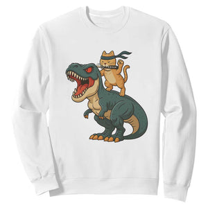 Ninja Cat Riding Dinosaur Sweatshirt TS14 White Print Your Wear