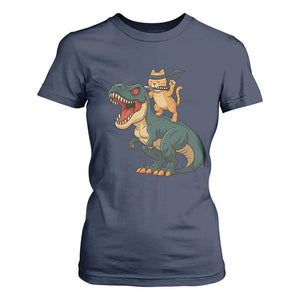Ninja Cat Riding Dinosaur T Shirt For Women TS14 Navy Print Your Wear