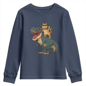 Ninja Cat Riding Dinosaur Youth Sweatshirt TS14 Navy Print Your Wear