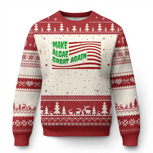 Make Algae Great Again Ugly Christmas Sweater Funny Political Satire American Flag Meme TS14 Beige Red Print Your Wear