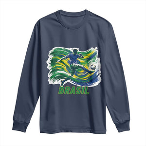 Brazil Soccer Fan Long Sleeve Shirt Brasil Flag Football Game Day Supporter TS14 Navy Print Your Wear