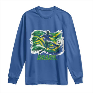 Brazil Soccer Fan Long Sleeve Shirt Brasil Flag Football Game Day Supporter TS14 Royal Blue Print Your Wear