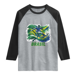 Brazil Soccer Fan Raglan Shirt Brasil Flag Football Game Day Supporter TS14 Heather Gray Black Print Your Wear
