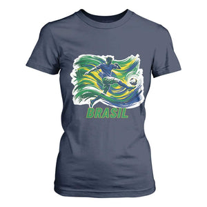 Brazil Soccer Fan T Shirt For Women Brasil Flag Football Game Day Supporter TS14 Navy Print Your Wear
