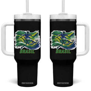 Brazil Soccer Fan Tumbler With Handle Brasil Flag Football Game Day Supporter TS14 One Size: 40 oz Black Print Your Wear