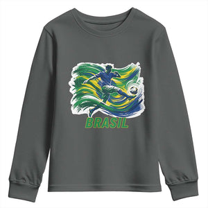 Brazil Soccer Fan Youth Sweatshirt Brasil Flag Football Game Day Supporter TS14 Dark Heather Print Your Wear