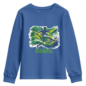 Brazil Soccer Fan Youth Sweatshirt Brasil Flag Football Game Day Supporter TS14 Royal Blue Print Your Wear