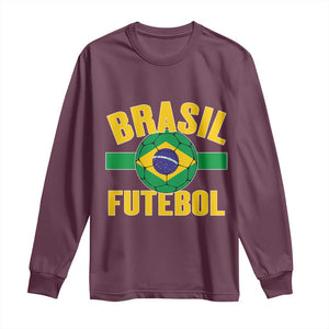 Brazil Soccer Football Fan Brasil Flag Long Sleeve Shirt TS14 S Maroon Print Your Wear