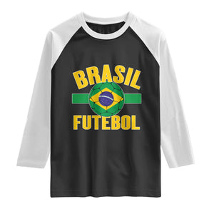 Brazil Soccer Football Fan Brasil Flag Raglan Shirt TS14 Black White Print Your Wear
