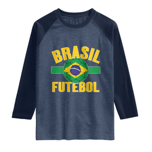 Brazil Soccer Football Fan Brasil Flag Raglan Shirt TS14 Heather Denim Navy Print Your Wear