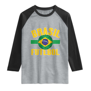 Brazil Soccer Football Fan Brasil Flag Raglan Shirt TS14 Heather Gray Black Print Your Wear