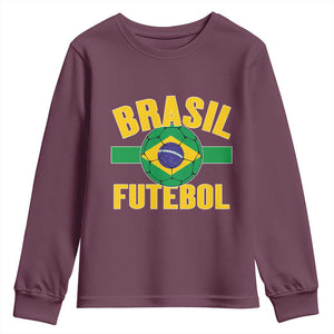 Brazil Soccer Football Fan Brasil Flag Youth Sweatshirt TS14 Maroon Print Your Wear