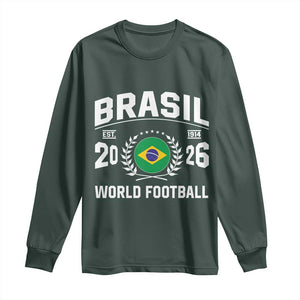 Brasil Flag Brazil Soccer Football Fan Long Sleeve Shirt TS14 Dark Forest Green Print Your Wear