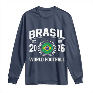 Brasil Flag Brazil Soccer Football Fan Long Sleeve Shirt TS14 Navy Print Your Wear