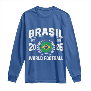 Brasil Flag Brazil Soccer Football Fan Long Sleeve Shirt TS14 Royal Blue Print Your Wear