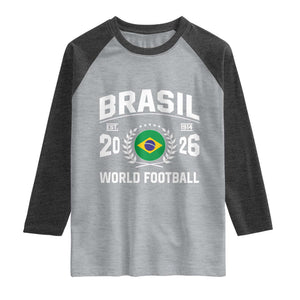 Brasil Flag Brazil Soccer Football Fan Raglan Shirt TS14 Heather Gray Heather Charcoal Print Your Wear