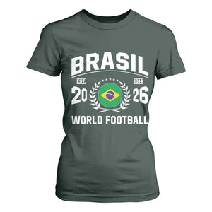 Brasil Flag Brazil Soccer Football Fan T Shirt For Women TS14 Dark Forest Green Print Your Wear