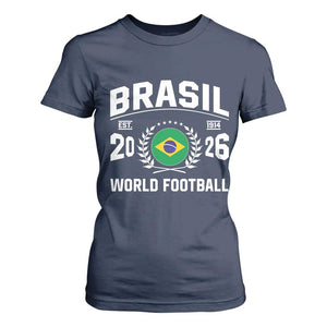 Brasil Flag Brazil Soccer Football Fan T Shirt For Women TS14 Navy Print Your Wear