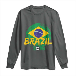 Brazil Soccer Fan Brasil Flag Long Sleeve Shirt Brazilian Football Game Day Supporter TS14 Dark Heather Print Your Wear