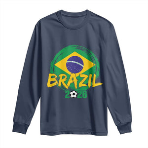 Brazil Soccer Fan Brasil Flag Long Sleeve Shirt Brazilian Football Game Day Supporter TS14 Navy Print Your Wear