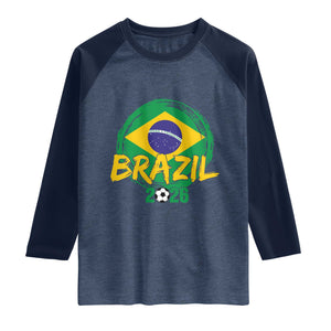 Brazil Soccer Fan Brasil Flag Raglan Shirt Brazilian Football Game Day Supporter TS14 Heather Denim Navy Print Your Wear