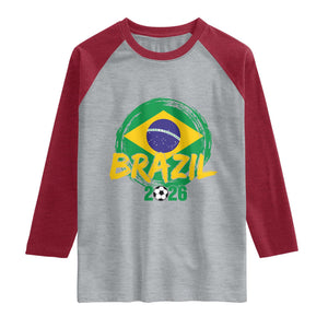 Brazil Soccer Fan Brasil Flag Raglan Shirt Brazilian Football Game Day Supporter TS14 Heather Gray Heather Red Print Your Wear