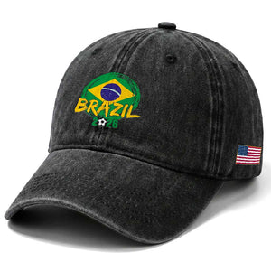 Brazil Soccer Fan Brasil Flag Washed Cotton Baseball Cap Brazilian Football Game Day Supporter TS14 Print Your Wear