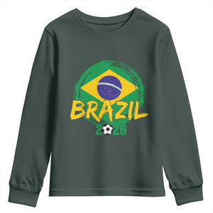Brazil Soccer Fan Brasil Flag Youth Sweatshirt Brazilian Football Game Day Supporter TS14 Dark Forest Green Print Your Wear