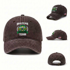 Brazil Drinking Team Washed Cotton Baseball Cap Funny Brazilian Flag Beer Party Gift TS14 Washed Cap Universal Fit Dark Brown Print Your Wear