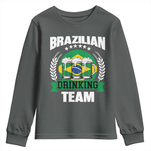 Brazil Drinking Team Youth Sweatshirt Funny Brazilian Flag Beer Party Gift TS14 Dark Heather Print Your Wear