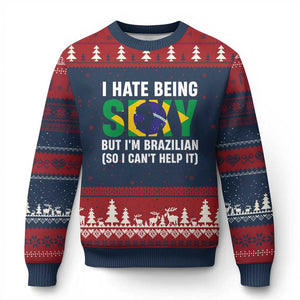 I Hate Being Sexy But I'm Brazilian Brazil Ugly Christmas Sweater Funny Sarcastic National Pride TS14 Navy Red Print Your Wear
