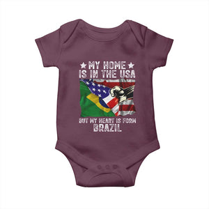 Brazilian American Patriot Heart Is From Brazil Flag Baby Onesie TS14 Maroon Print Your Wear