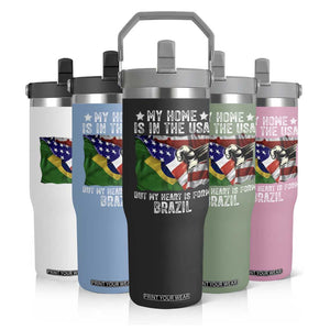 Brazilian American Patriot Heart Is From Brazil Flag Flip Straw Tumbler TS14 Print Your Wear