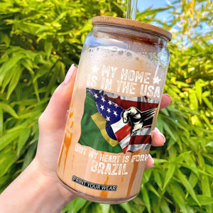 Brazilian American Patriot Heart Is From Brazil Flag Glass Can TS14 Black Print Your Wear
