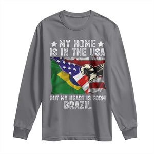 Brazilian American Patriot Heart Is From Brazil Flag Long Sleeve Shirt TS14 Charcoal Print Your Wear