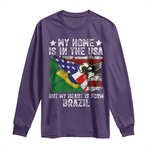 Brazilian American Patriot Heart Is From Brazil Flag Long Sleeve Shirt TS14 Purple Print Your Wear