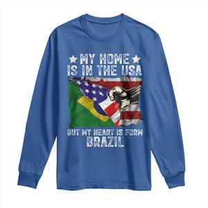 Brazilian American Patriot Heart Is From Brazil Flag Long Sleeve Shirt TS14 Royal Blue Print Your Wear