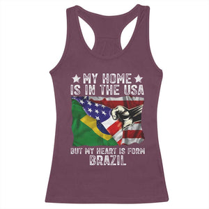 Brazilian American Patriot Heart Is From Brazil Flag Racerback Tank Top TS14 Maroon Print Your Wear