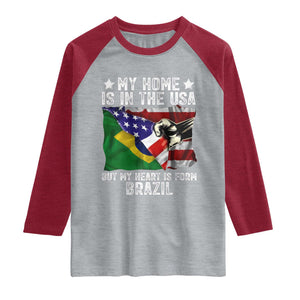 Brazilian American Patriot Heart Is From Brazil Flag Raglan Shirt TS14 Heather Gray Heather Red Print Your Wear