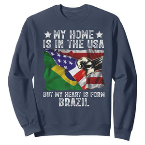 Brazilian American Patriot Heart Is From Brazil Flag Sweatshirt TS14 Navy Print Your Wear